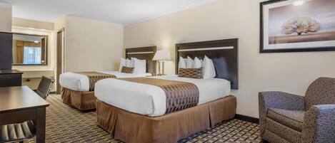 Standard Room, 2 Queen Beds, Non Smoking, Jetted Tub | Desk, laptop workspace, iron/ironing board, free internet