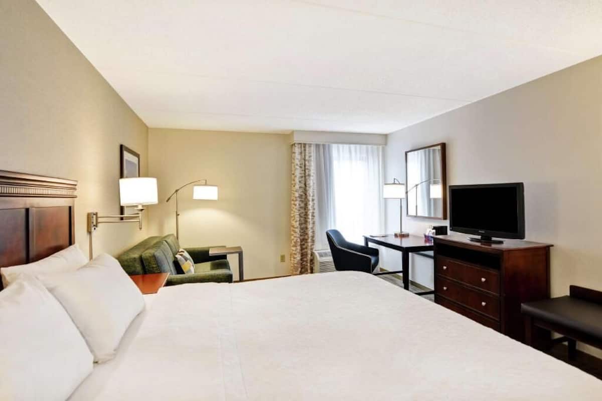 Premium bedding, desk, blackout drapes, iron/ironing board