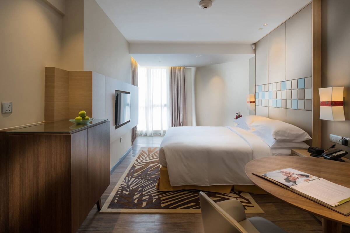 In-room safe, desk, laptop workspace, blackout drapes