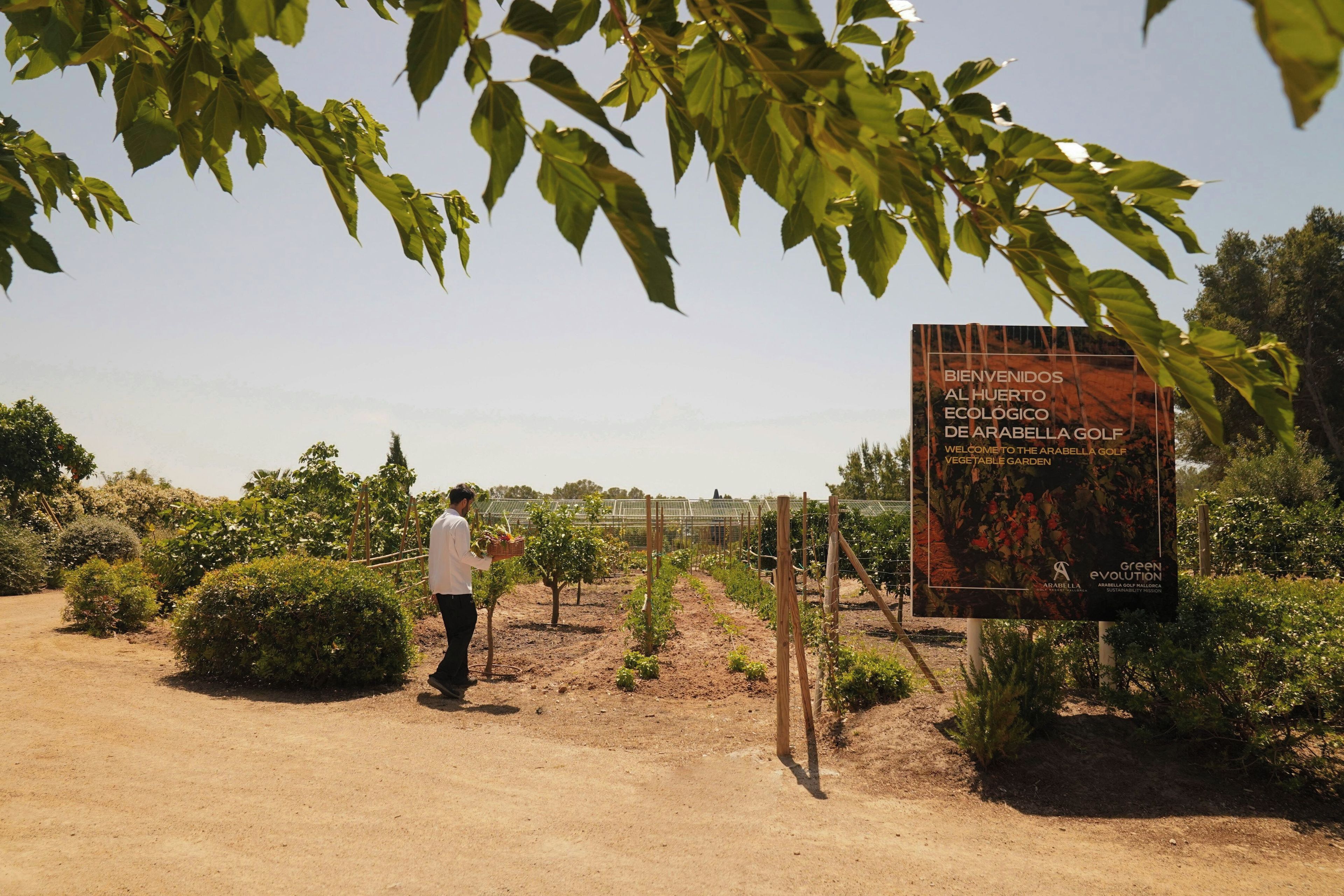 A sign welcoming visitors to the Arabella Golf Vegetable Garden.