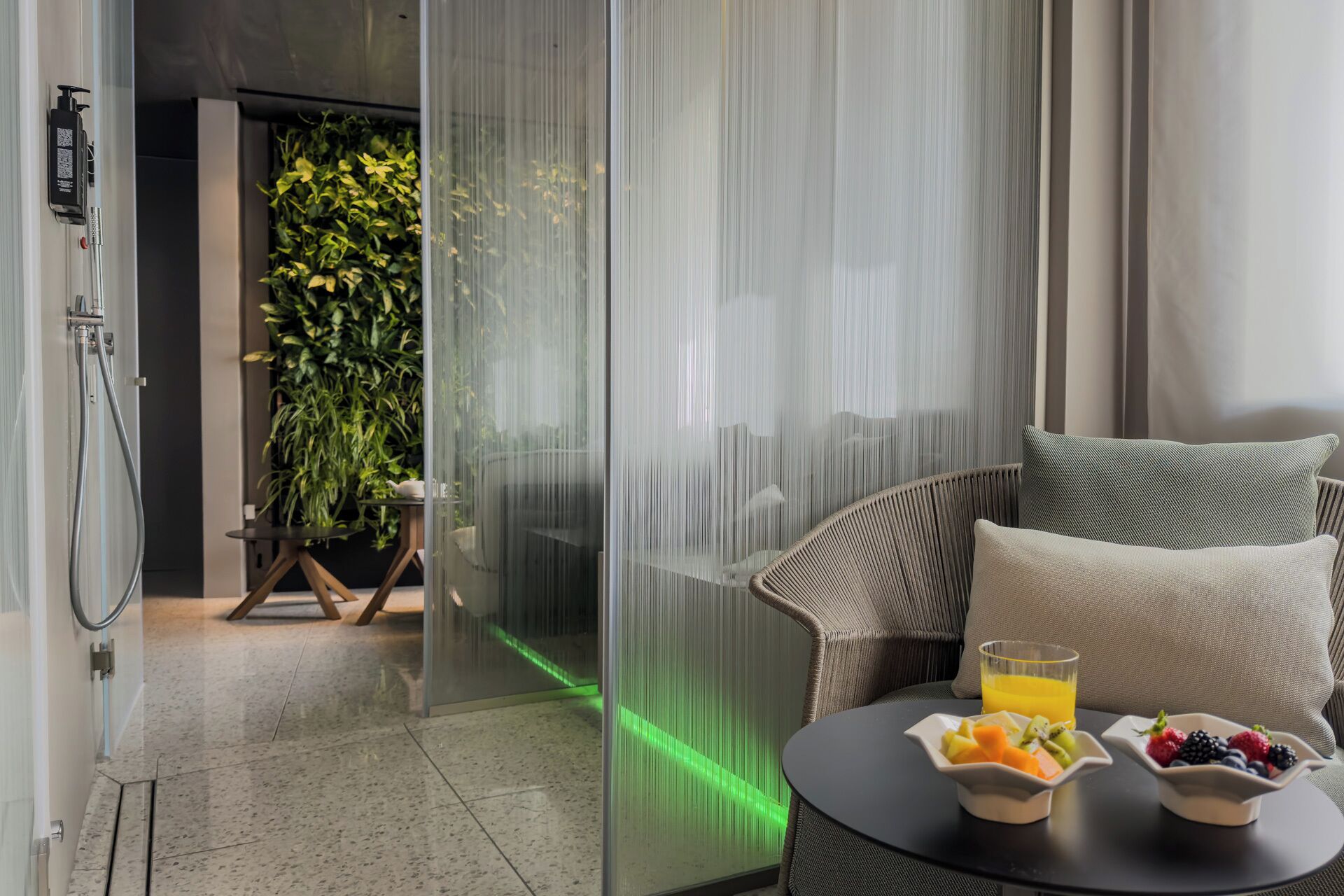 wellness suite | bathroom | shower, free toiletries, hair dryer, bathrobes