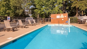 Seasonal outdoor pool, sun loungers