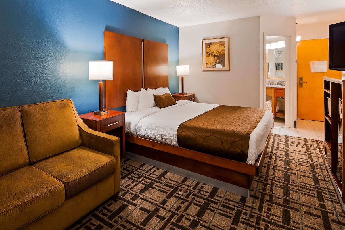 Standard Room, 1 King Bed, Non Smoking, Refrigerator & Microwave | Desk, laptop workspace, blackout drapes, iron/ironing board