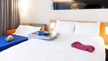 Premium bedding, pillowtop beds, desk, laptop workspace