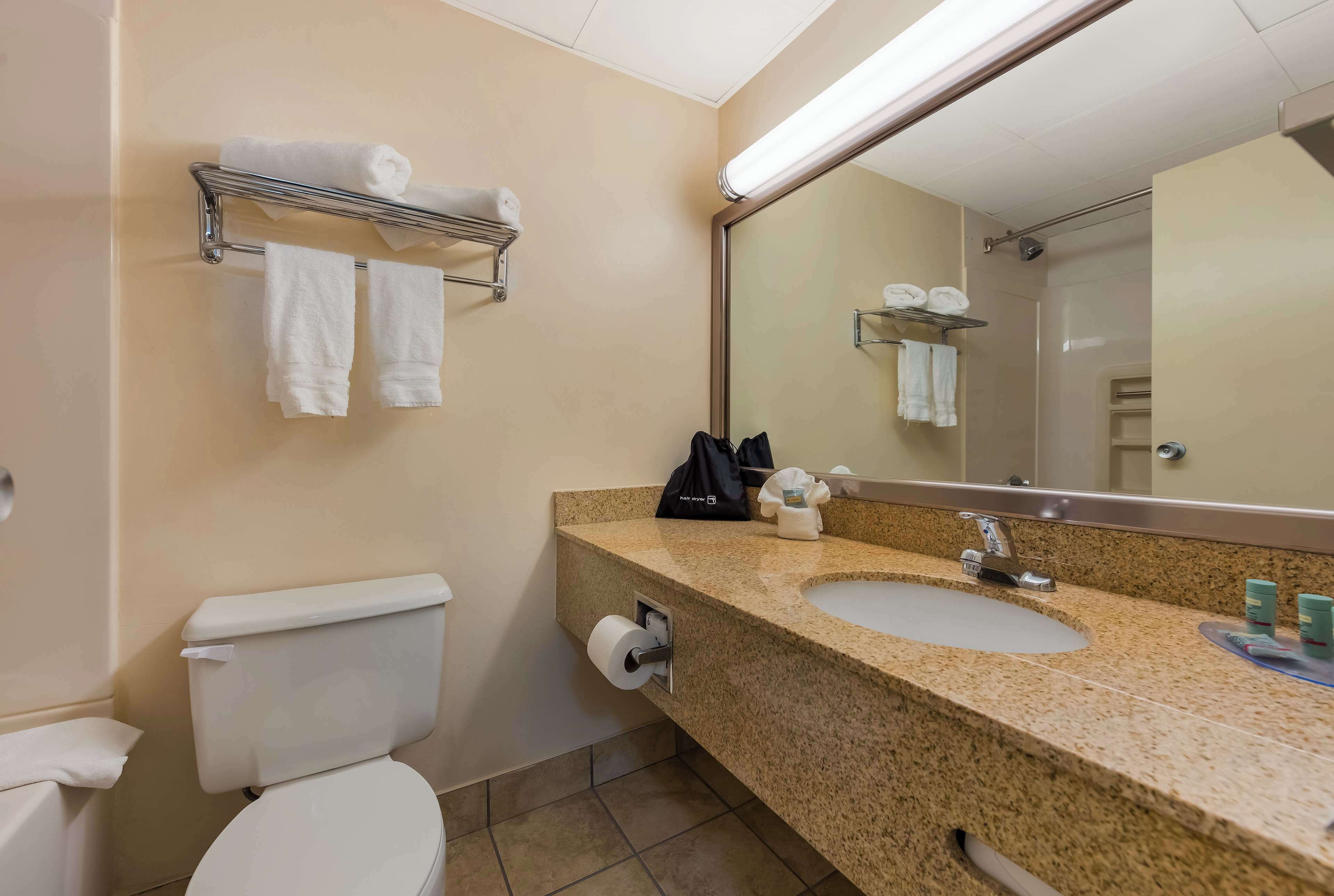 A bathroom with a toilet, sink, and towel rack.