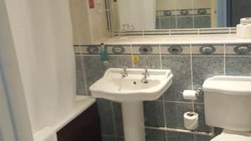 Un baño con lavamanos, inodoro y zona de ducha.
