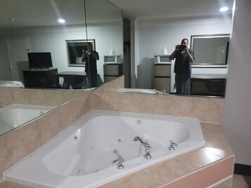 Combined shower/bathtub, hair dryer, towels