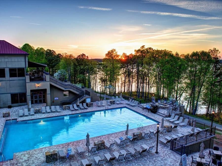 Outdoor pool, pool umbrellas, pool loungers