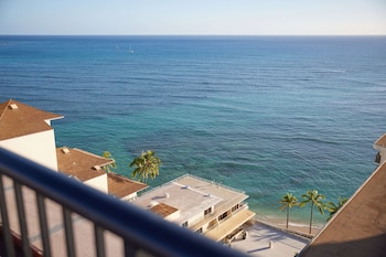 Hotel room view looking out at OUTRIGGER Reef Waikiki Beach Resort