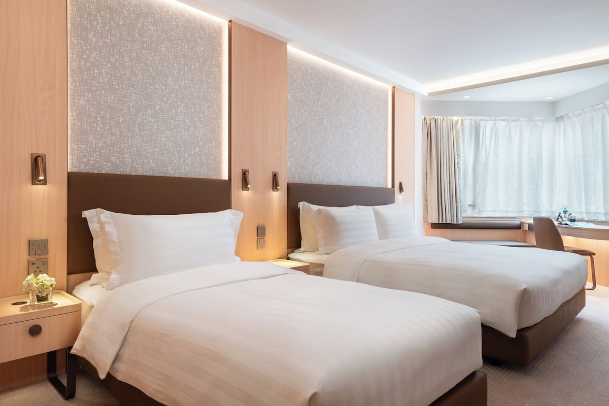 Newly Renovated Deluxe Room with One Double Bed and One Single Bed | Minibar, in-room safe, desk, iron/ironing board