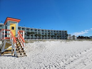 Private beach, white sand, sun-loungers, beach umbrellas