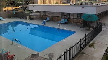 Seasonal outdoor pool, sun loungers