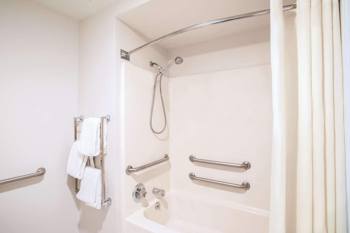Room, 1 King Bed, Accessible, Non Smoking (Mobility, Roll-In Shower) | Premium bedding, desk, iron/ironing board, free cribs/infant beds