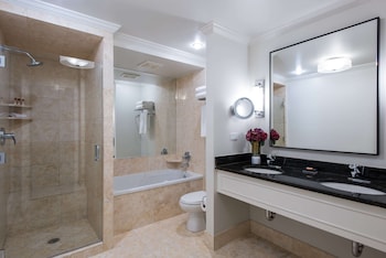 Combined shower/tub, free toiletries, hair dryer, towels at Hotel Lincoln