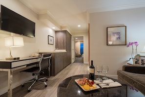Double One Bedroom Suite | Living area | Flat-screen TV, iPod dock, pay movies - Executive Suites Hotel Metro Vancouver (Burnaby)