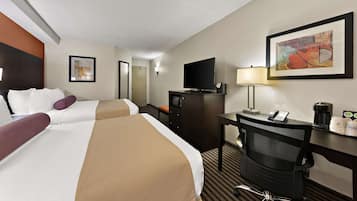 1 bedroom, hypo-allergenic bedding, pillowtop beds, desk