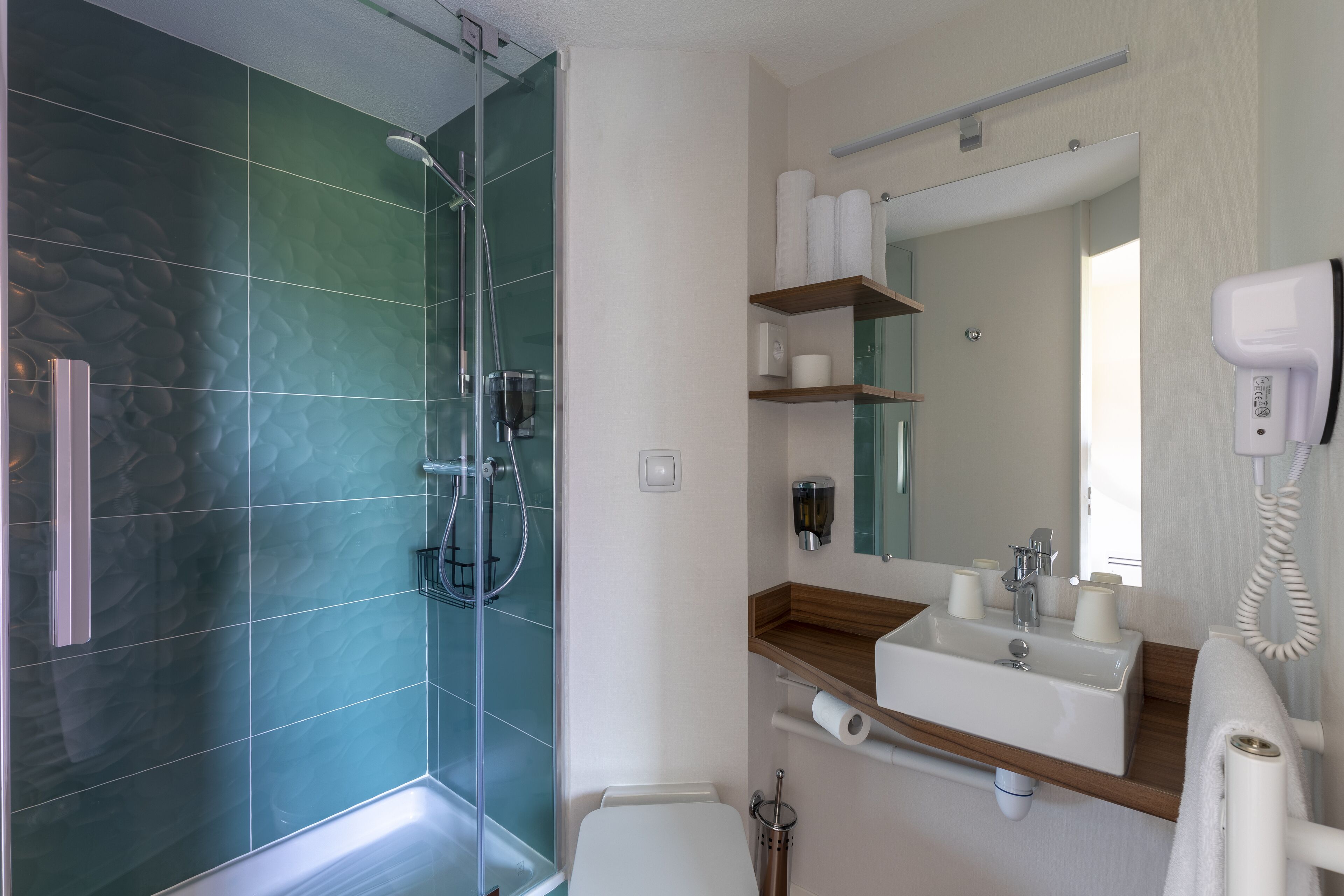 superior double room | bathroom | shower, free toiletries, towels