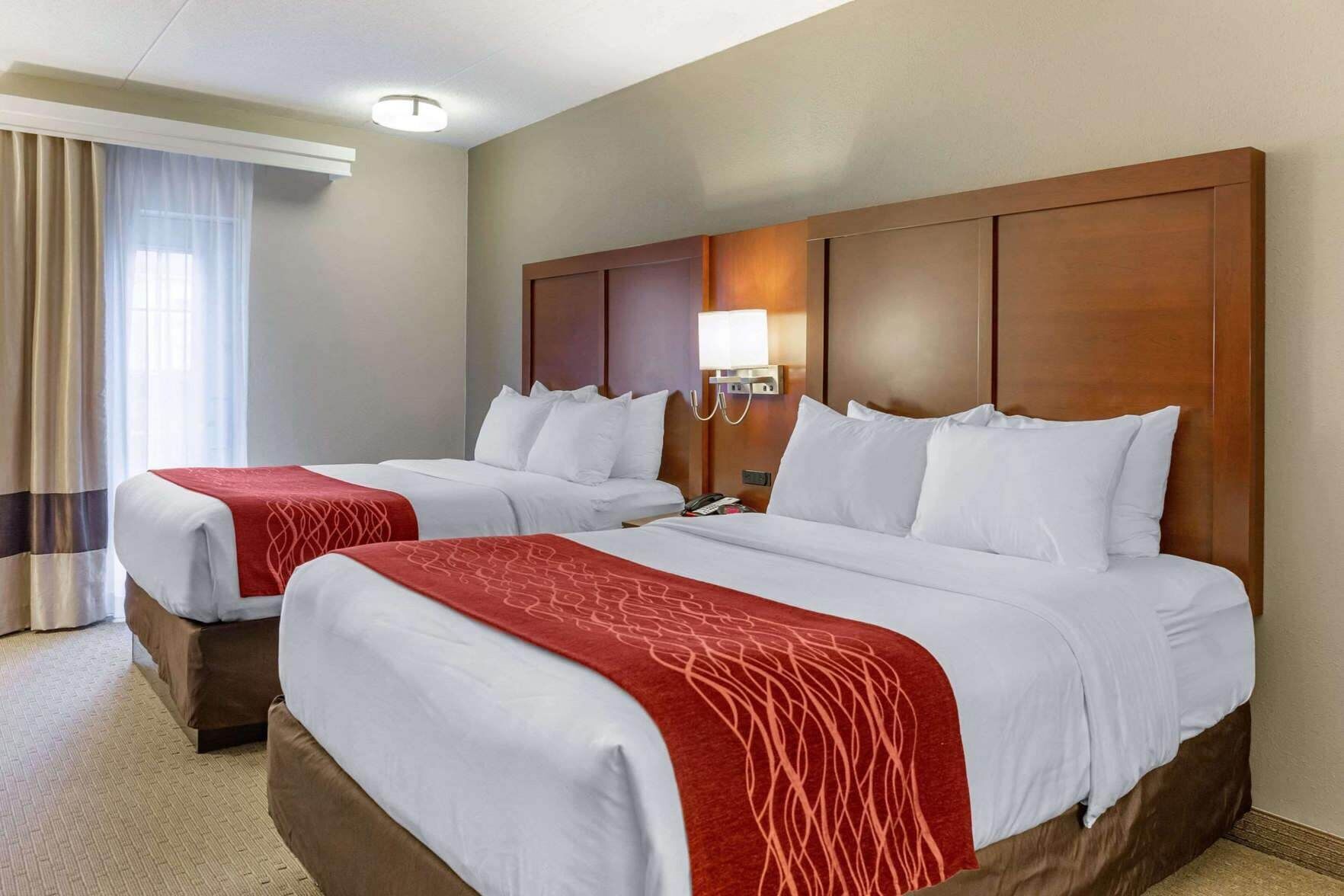 Premium bedding, pillowtop beds, desk, blackout drapes