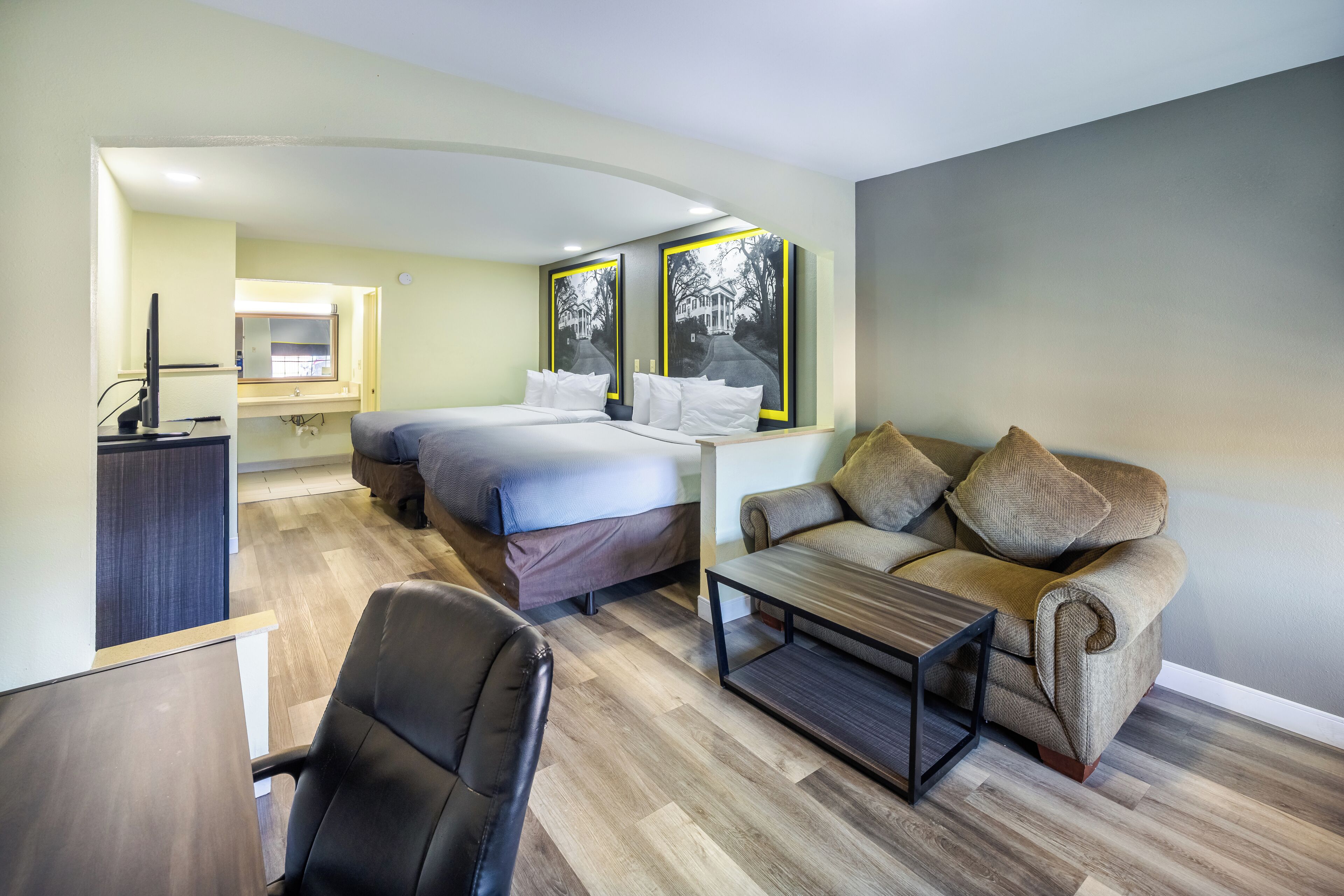 Individually decorated, individually furnished, desk, laptop workspace