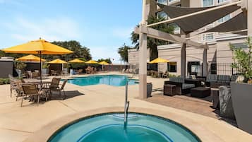 Outdoor pool, pool umbrellas, pool loungers