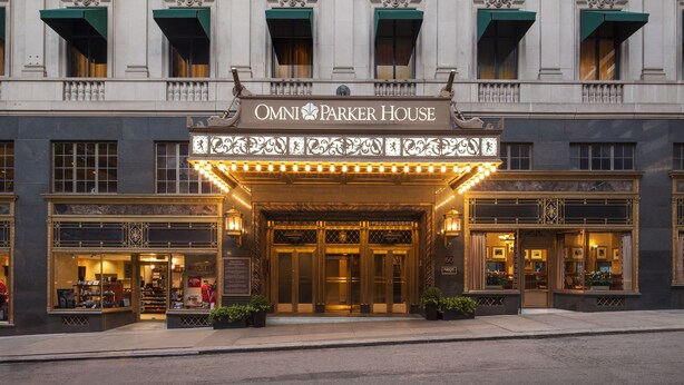The Omni Parker House hotel facade with a classic architectural design, featuring ornate detailing and a grand entrance. - Omni Parker House  (Boston)