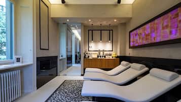 Sauna, steam room, body treatments, aromatherapy, hot stone massages
