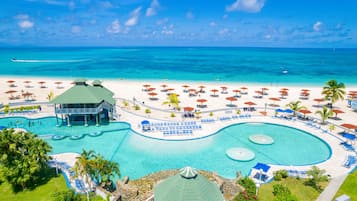 2 outdoor pools, pool umbrellas, pool loungers