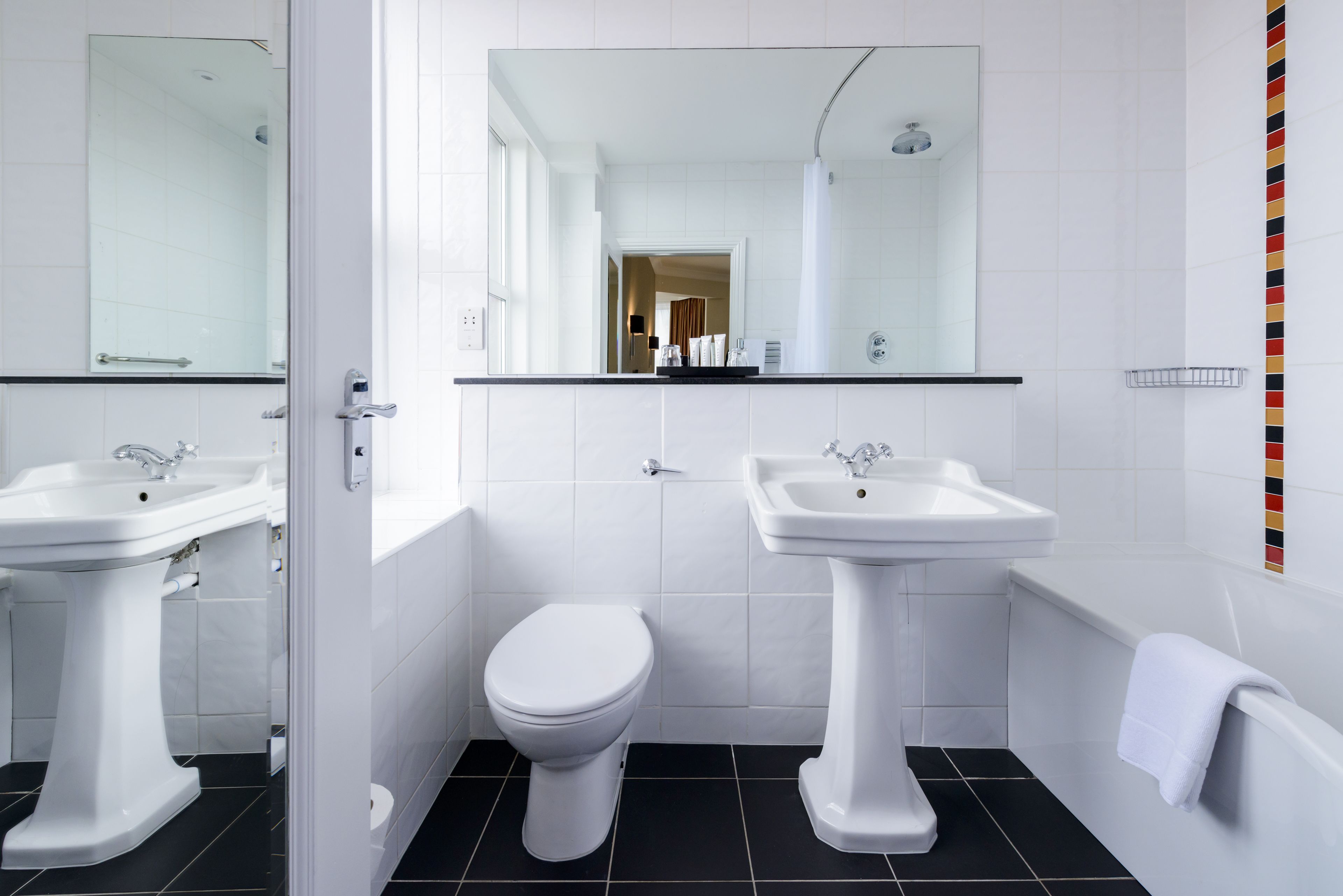 free toiletries, hair dryer, towels