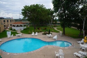 Indoor pool, outdoor pool, open 8:00 AM to 11:00 PM, sun loungers