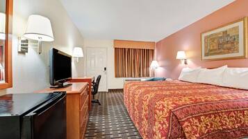 Desk, blackout drapes, iron/ironing board, free WiFi