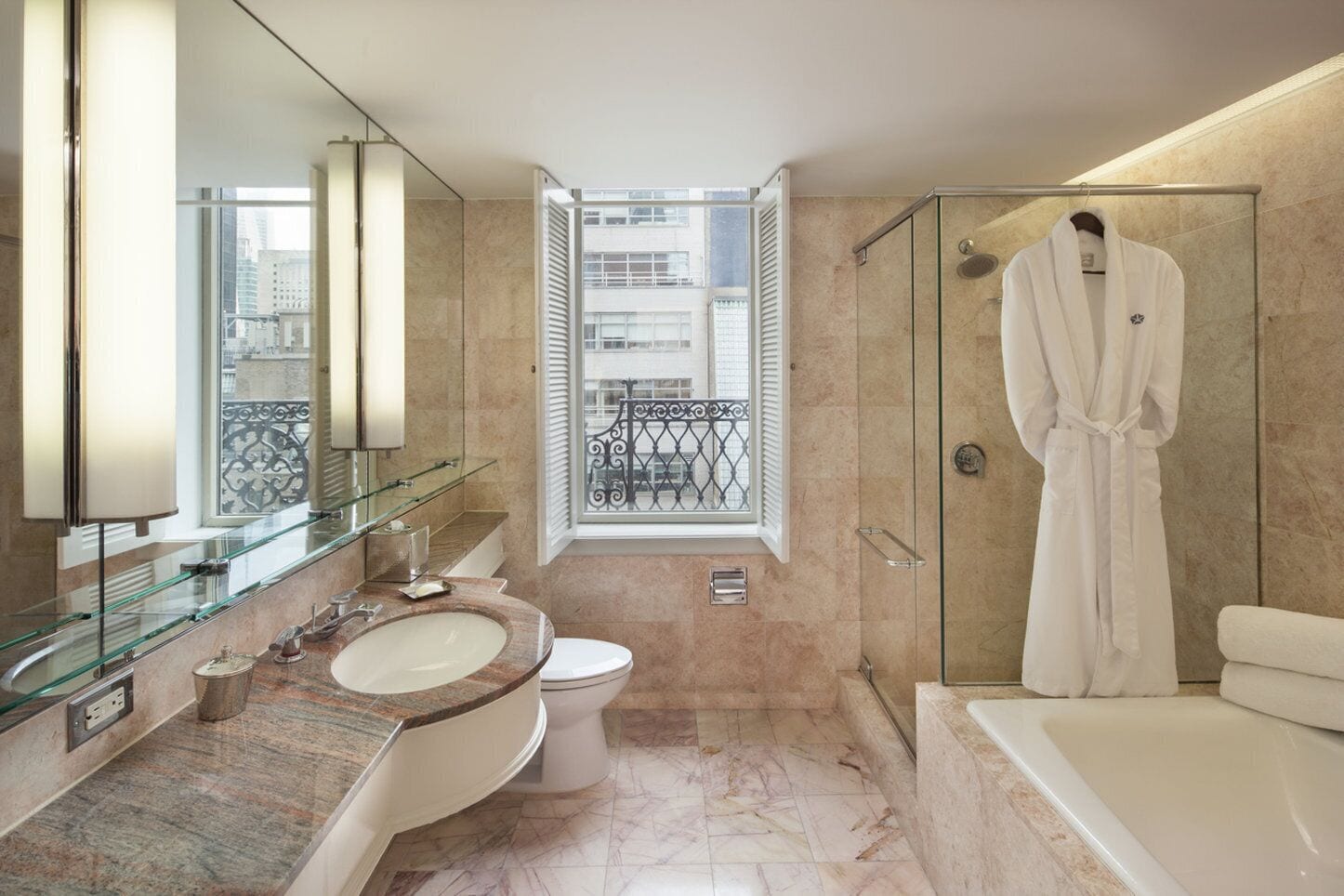 shower, hair dryer, bathrobes, towels