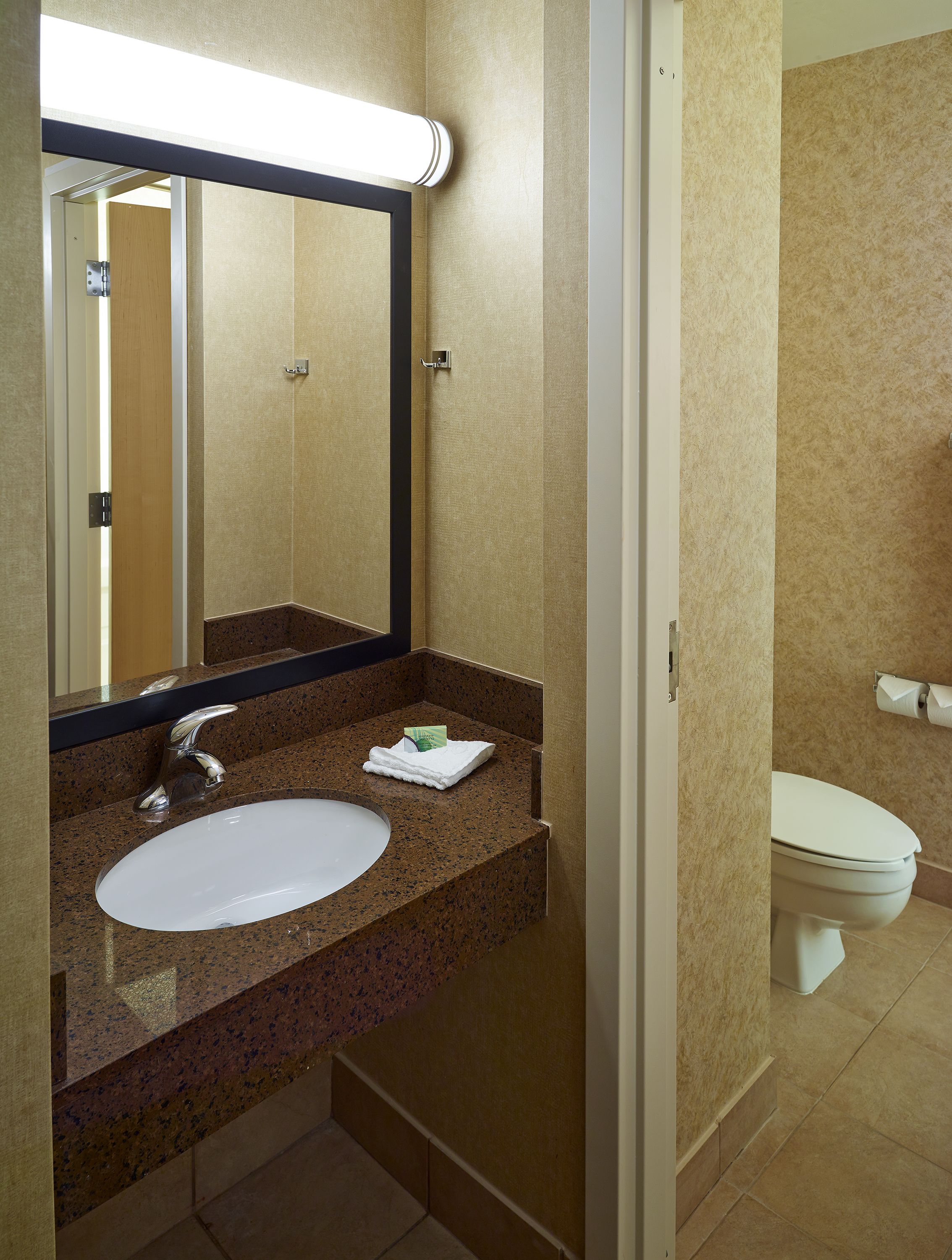 combined shower/bathtub, free toiletries, hair dryer, towels