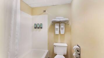 Standard Room, 2 Queen Beds, Non Smoking, Refrigerator & Microwave | Bathroom | Combined shower/tub, eco-friendly toiletries, hair dryer, towels