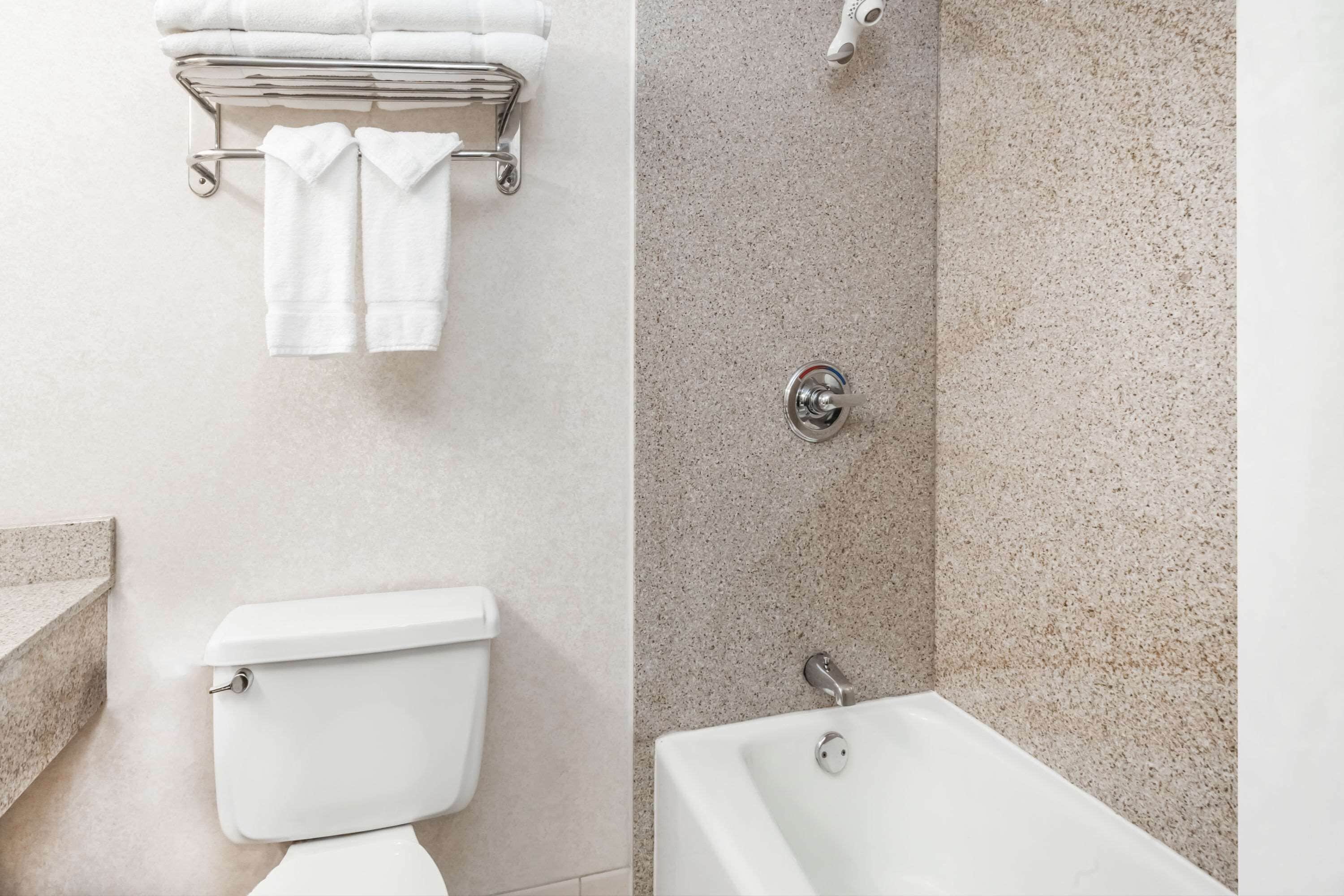 Une salle de bain avec des toilettes, un lavabo et une baignoire.