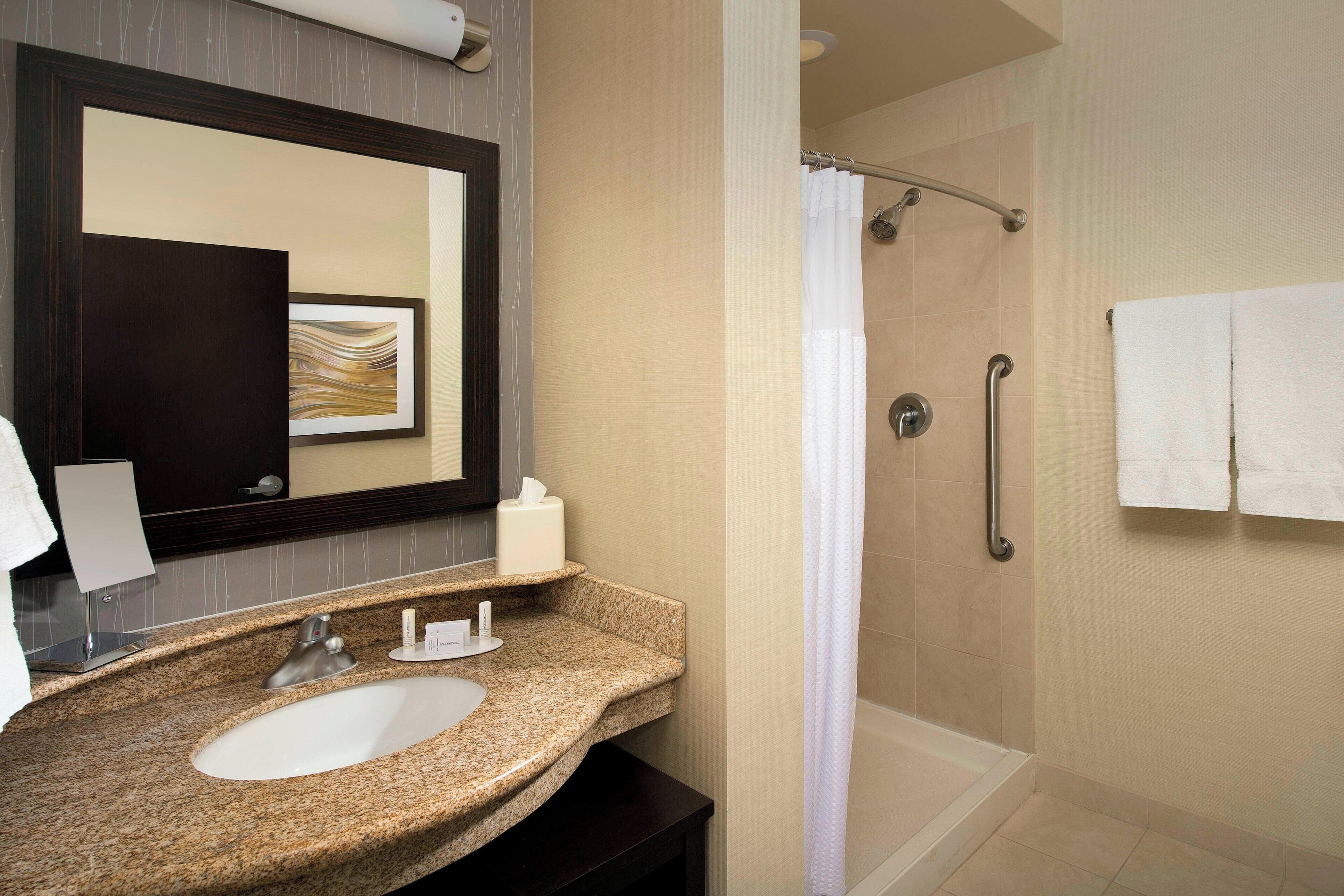 free toiletries, hair dryer, towels