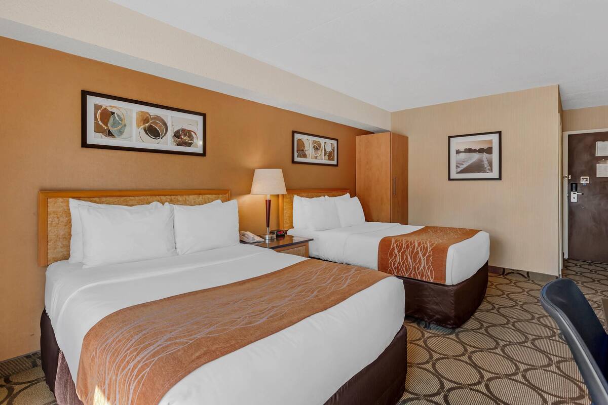 Comfort Care, Double Room, 2 Double Beds, Non Smoking | Desk, laptop workspace, blackout drapes, iron/ironing board