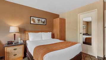 Standard Room, 1 Queen Bed, Non Smoking, Ground Floor | Desk, laptop workspace, blackout drapes, iron/ironing board