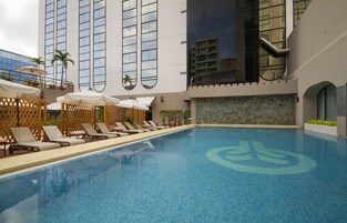 Outdoor pool, sun loungers