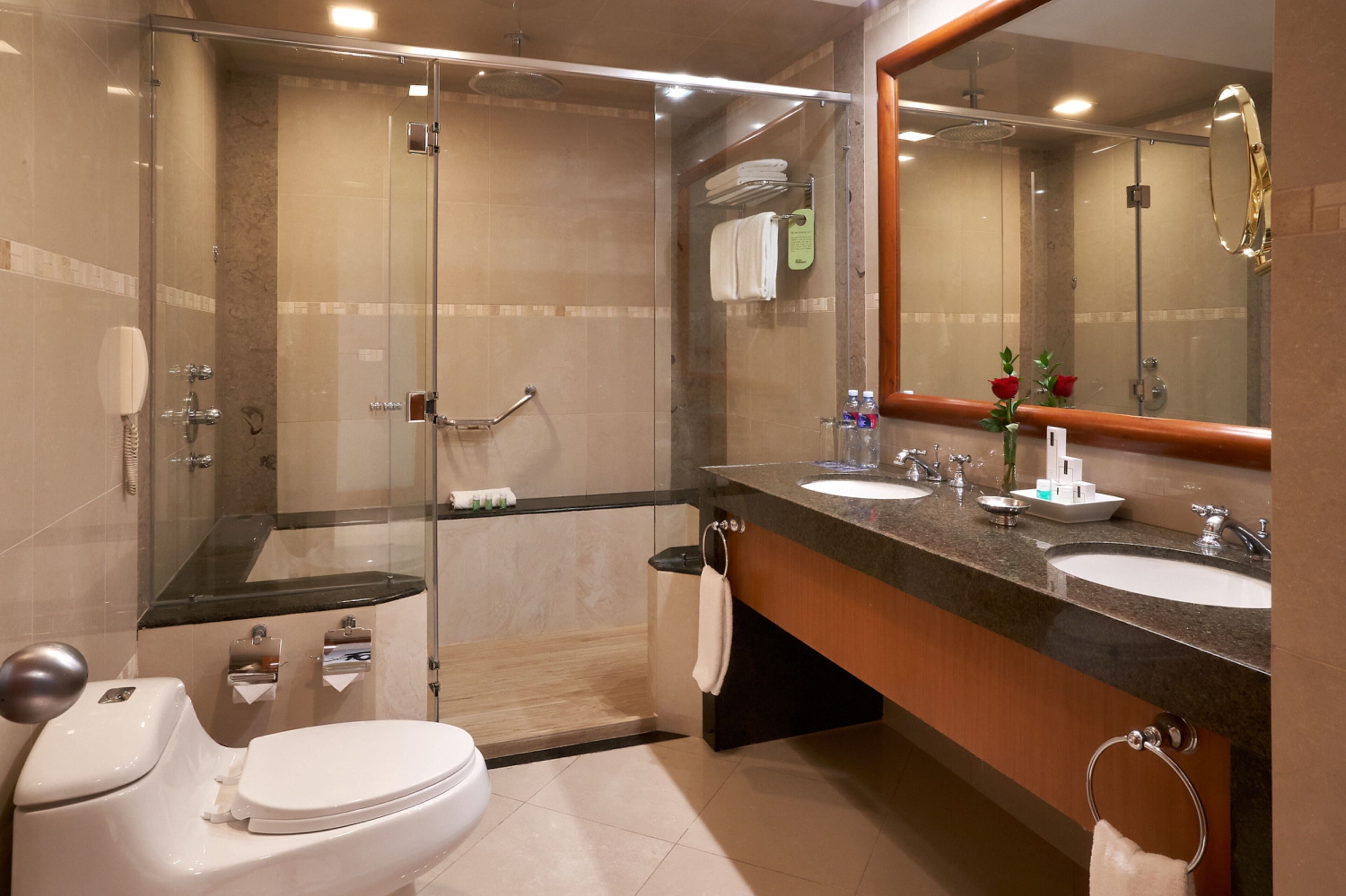 shower, free toiletries, hair dryer, bathrobes