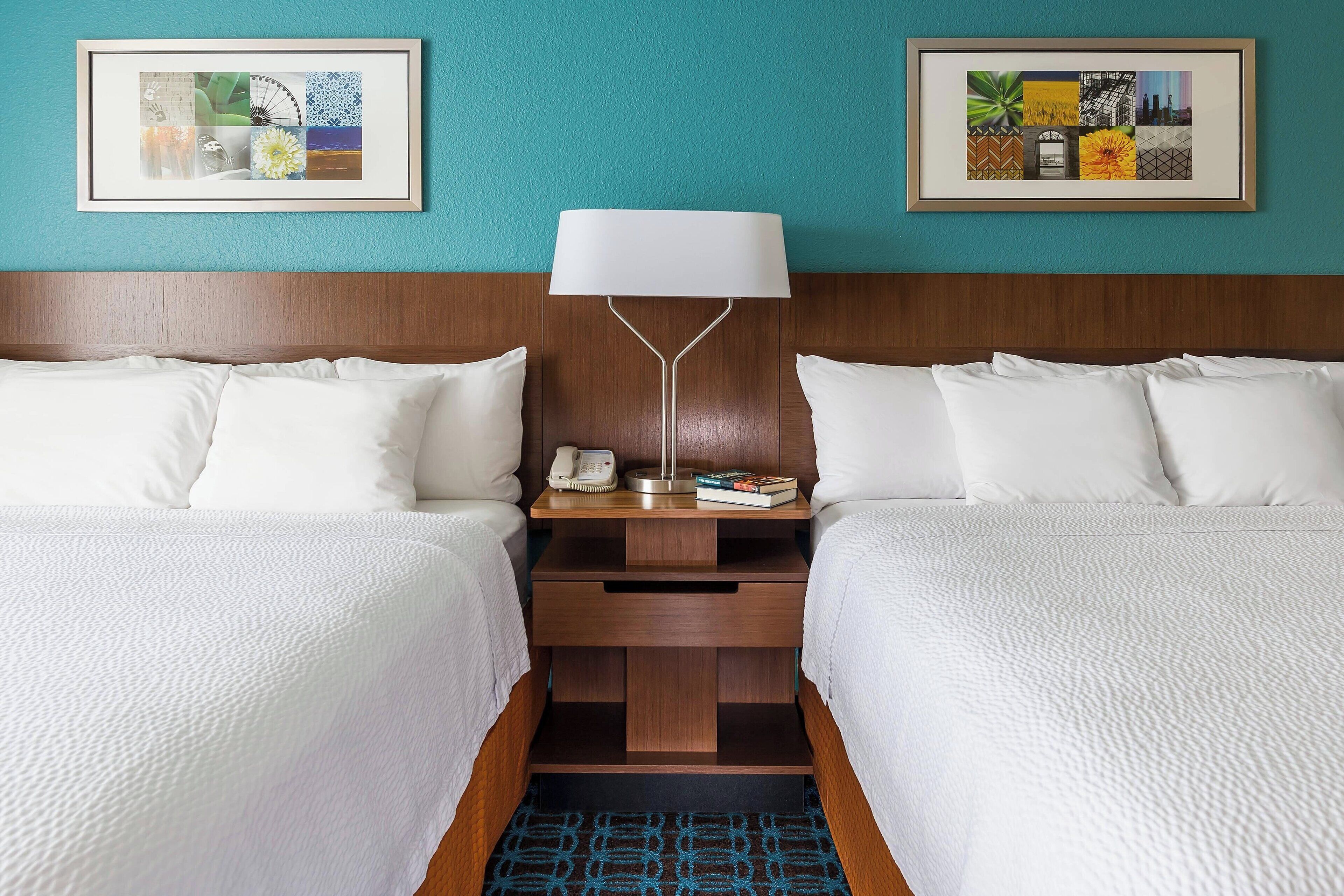 hypo-allergenic bedding, desk, blackout curtains, iron/ironing board