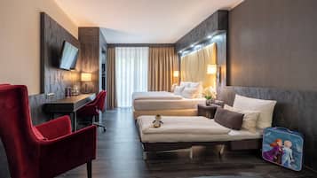 Individually decorated, desk, laptop workspace, blackout curtains