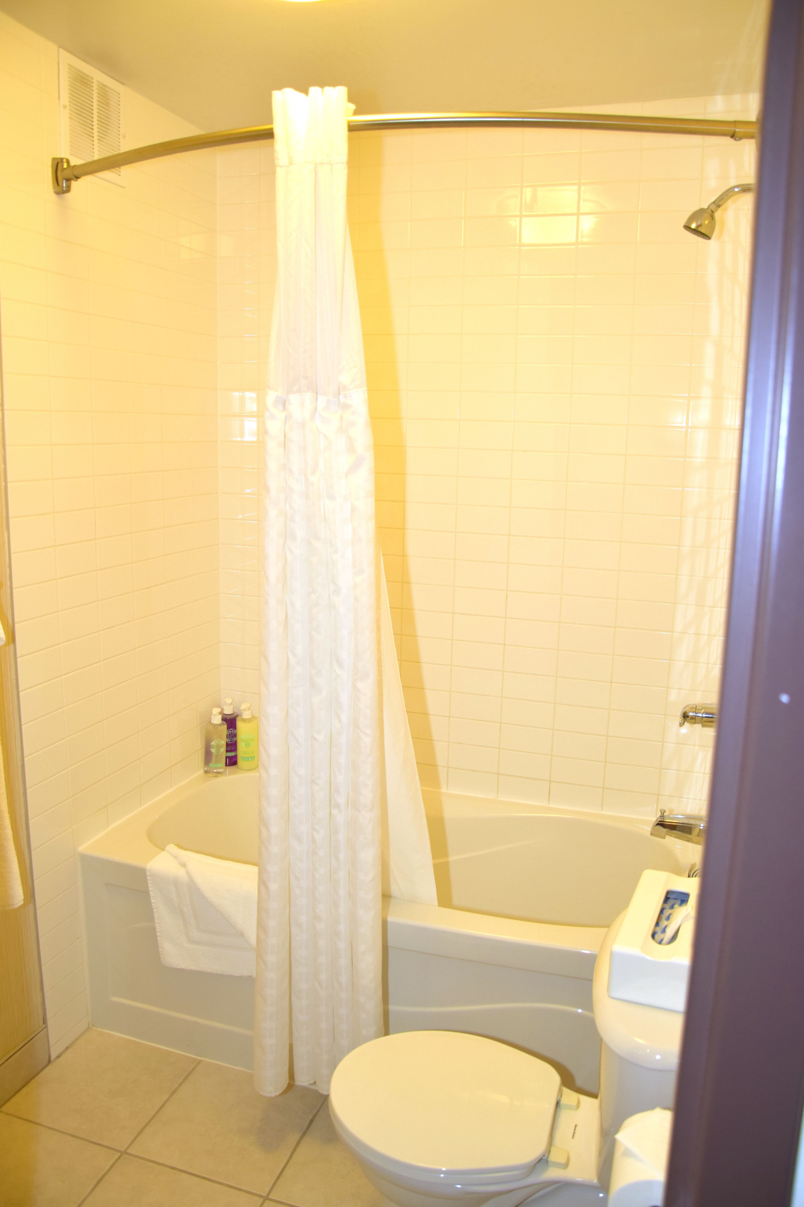 comfort room, 1 queen bed (coast queen) | bathroom | bathtub, eco-friendly toiletries, hair dryer, towels