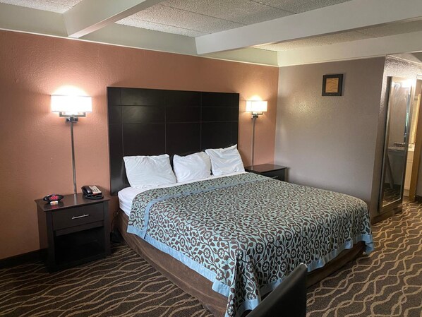 Desk, blackout curtains, free WiFi, bed sheets