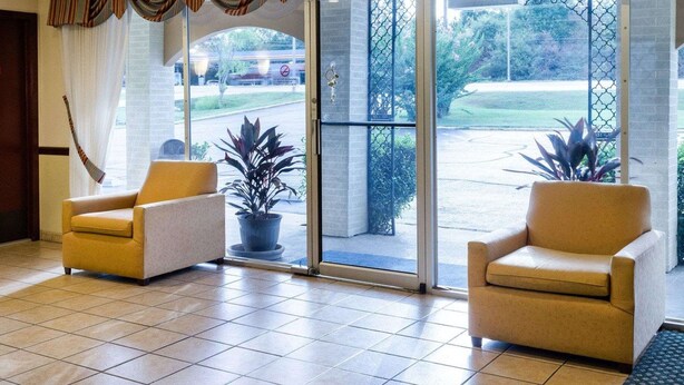 Un vestíbulo con dos sillones, una planta en maceta y vistas al exterior.