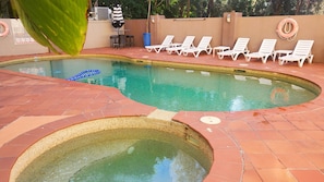 Outdoor pool, pool loungers
