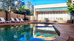 Outdoor pool, sun loungers