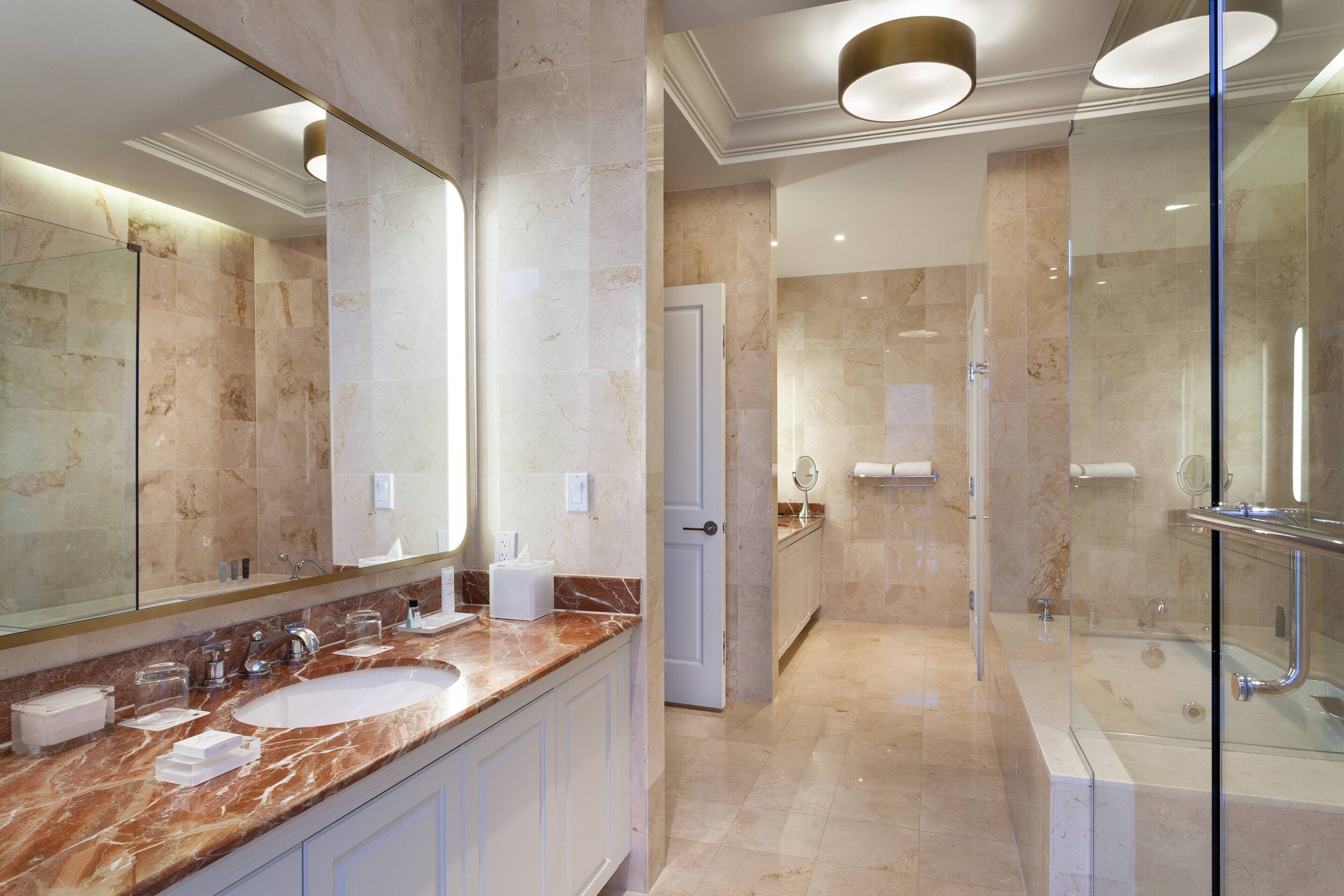 grand room, 1 bedroom, golf view | bathroom | separate bathtub and shower, deep-soaking bathtub, free toiletries