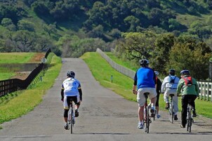Un camino pavimentado con ciclistas.