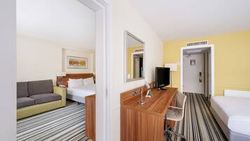 Hypo-allergenic bedding, desk, laptop workspace, soundproofing