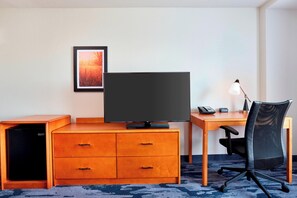 Premium bedding, down comforters, desk, blackout drapes